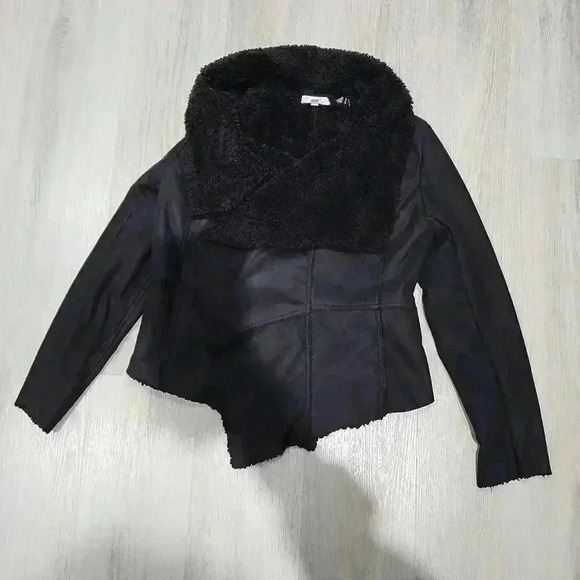 On The Road Jackets & Blazers - On The Road Womens Asymmetrical Sherpa-Lined Suede Shearling Jacket Black Medium